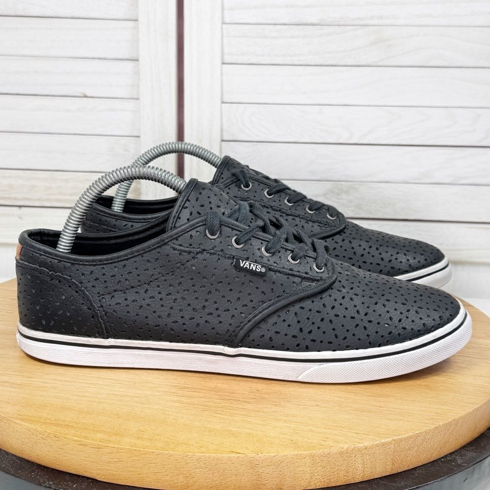 Vans Atwood Perforated‎ Leather Low Top Lace Up Sneakers Black Womens 10